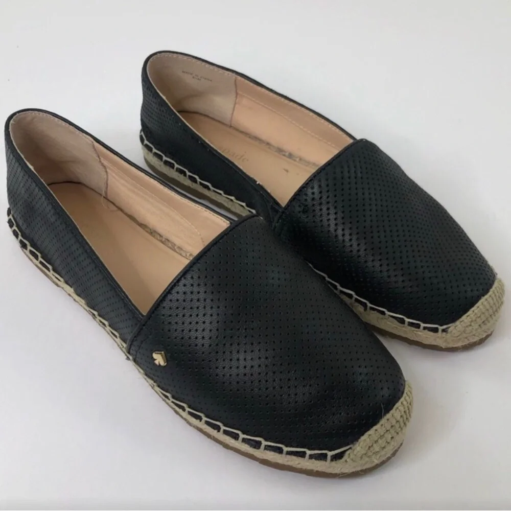 KATE SPADE Dark Navy Blue Perforated Gianna Espadrille Wedge Slip-on Flats Sndl